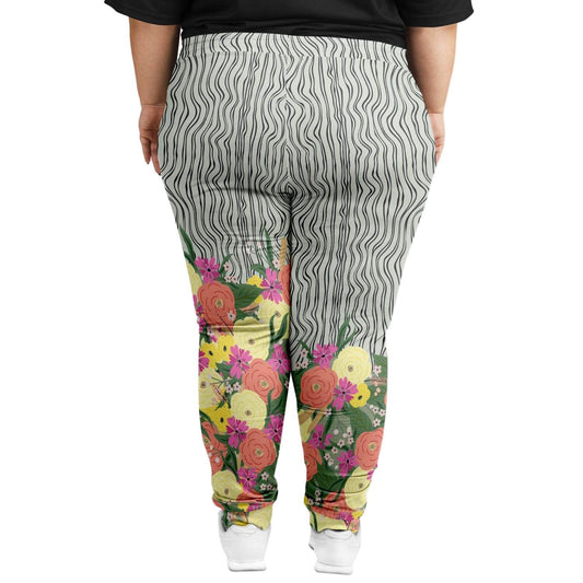 Summer Flower Hand Drawn Striped Joggers PLUS | Unisex - Qolord