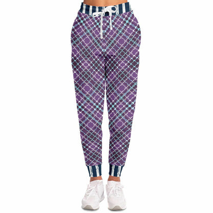 Classy Purple Checker & Stripe Unisex Joggers with PLUS sizes