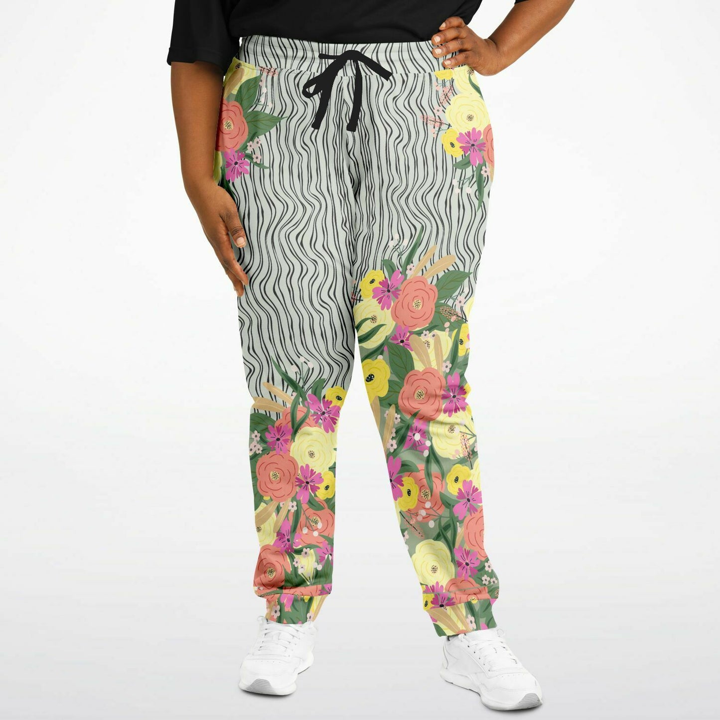 Summer Flower Hand Drawn Striped Unisex Joggers with PLUS sizes