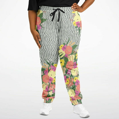 Summer Flower Hand Drawn Striped Unisex Joggers with PLUS sizes