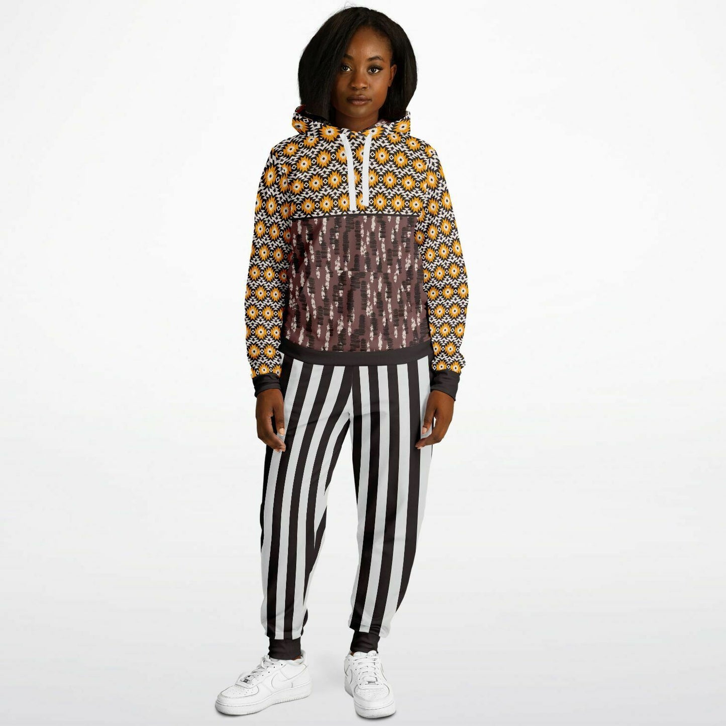 Yellow Brown African Pattern Unisex Hoodie with PLUS sizes