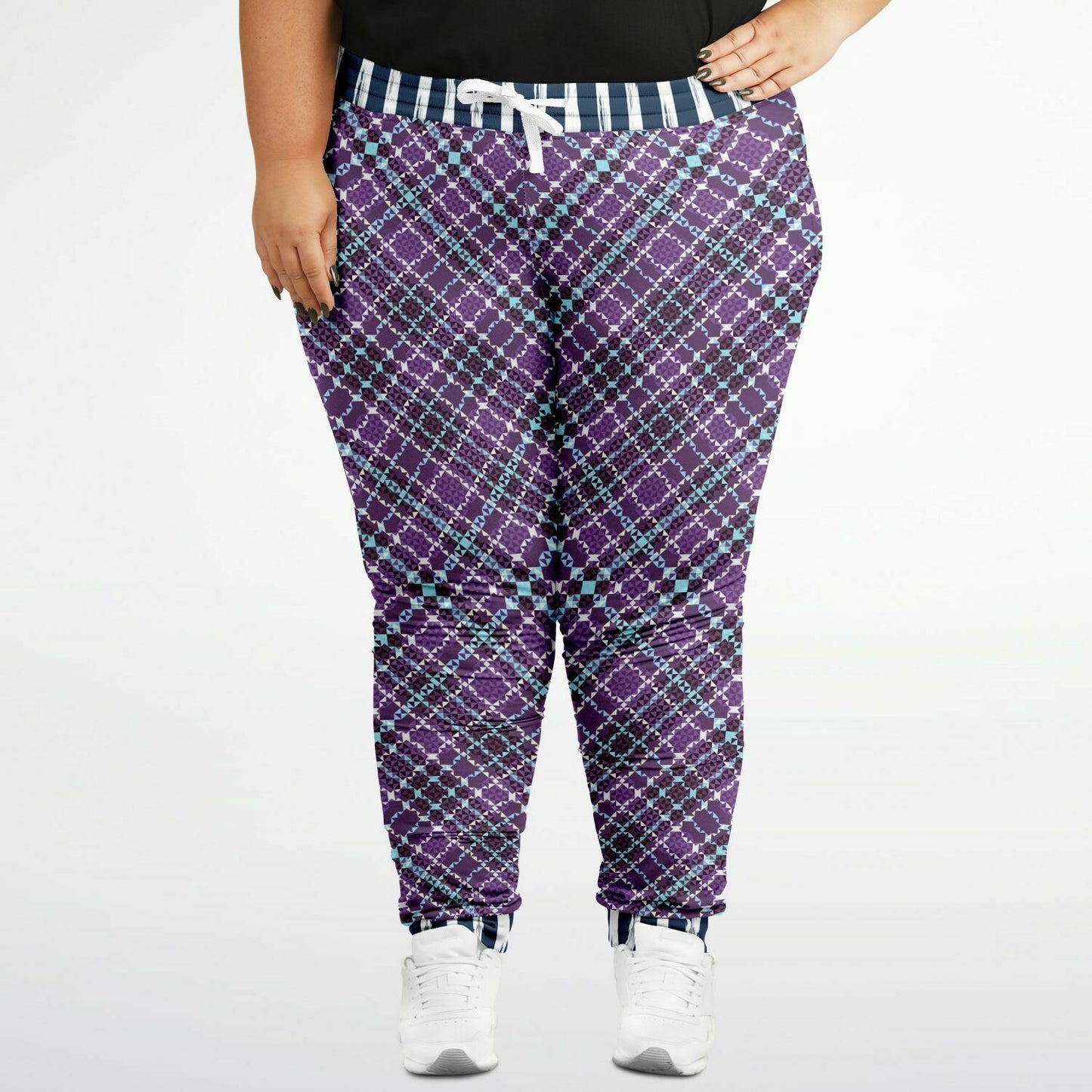 Classy Purple Checker & Stripe Unisex Joggers with PLUS sizes