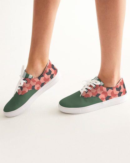 Green Red Geometric Striped | Women's | Canvas Sneakers