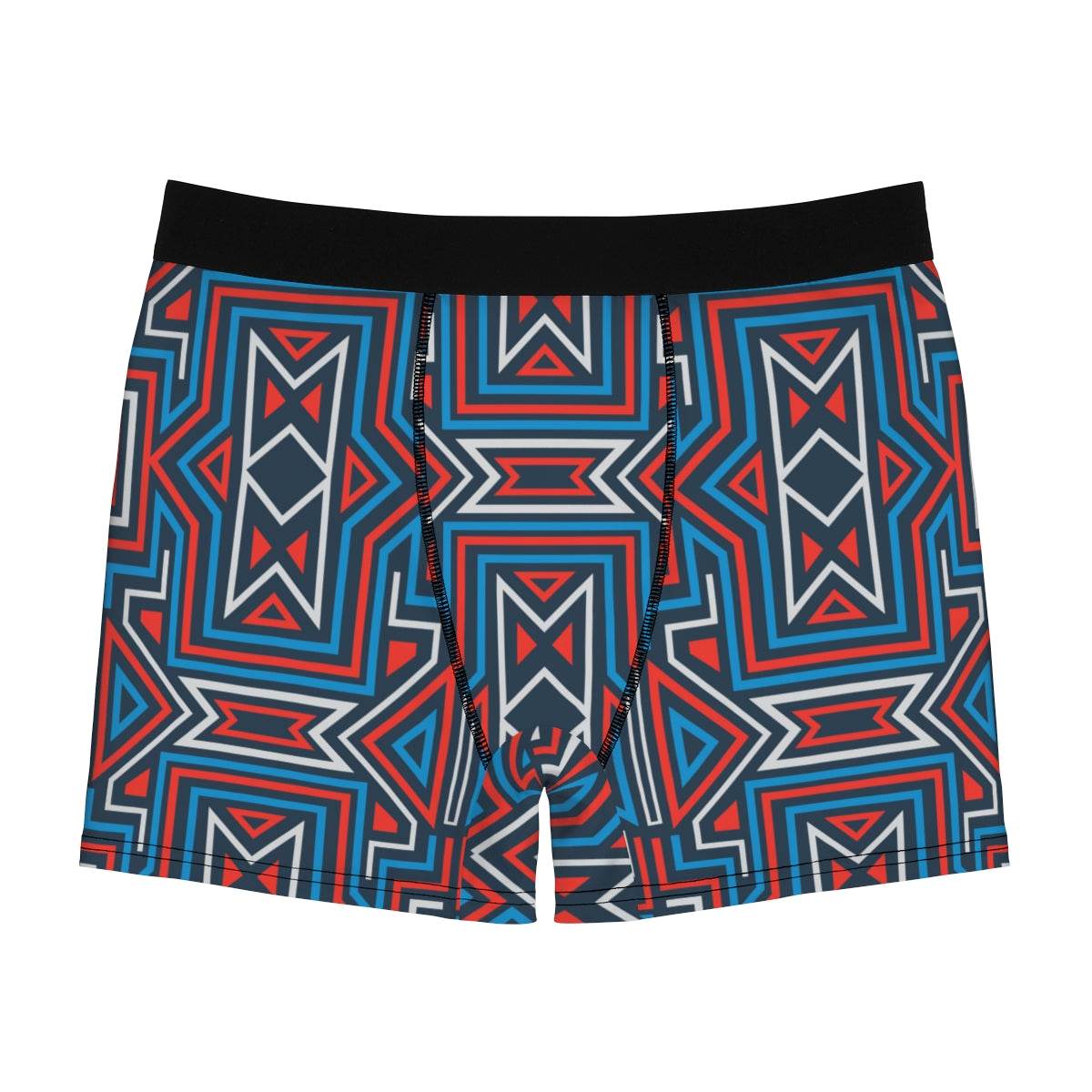 Geometric Blue_red And White Irregular Line Ornament Boxer Briefs - Qolord