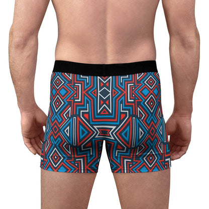 Geometric Blue_red And White Irregular Line Ornament Boxer Briefs - Qolord