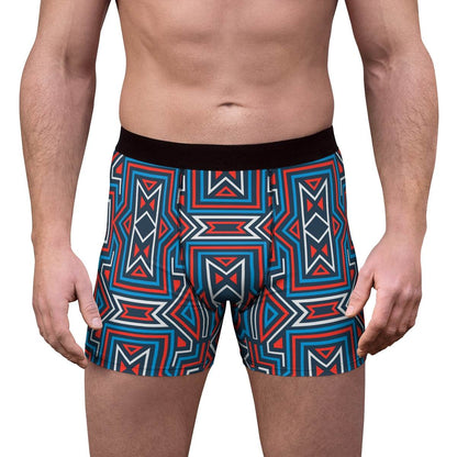 Geometric Blue_red And White Irregular Line Ornament Boxer Briefs - Qolord