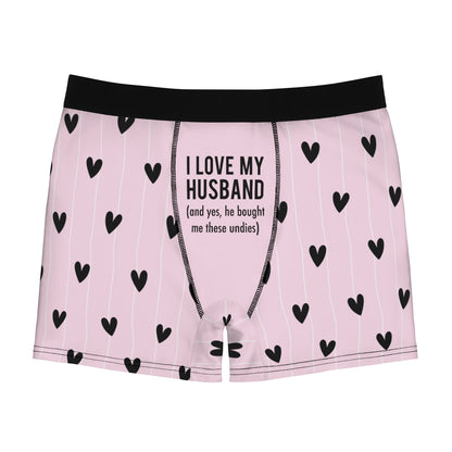 I Love My Wife / Husband / Girlfriend / Boyfriend Baby Pink & Black Heart Boxer Briefs