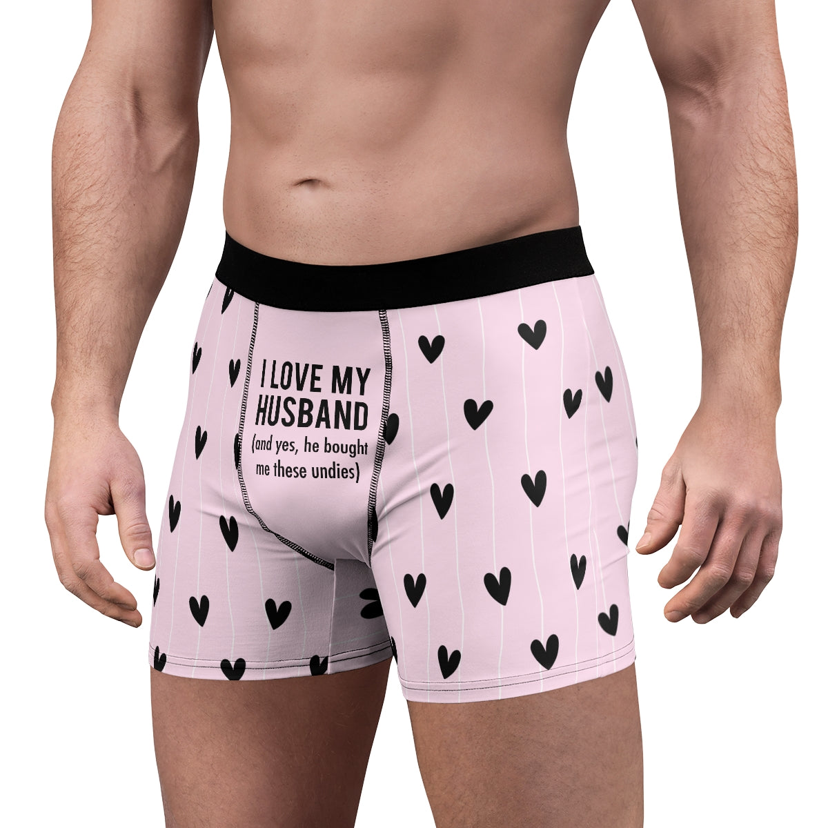 I Love My Wife / Husband / Girlfriend / Boyfriend Baby Pink & Black Heart Boxer Briefs