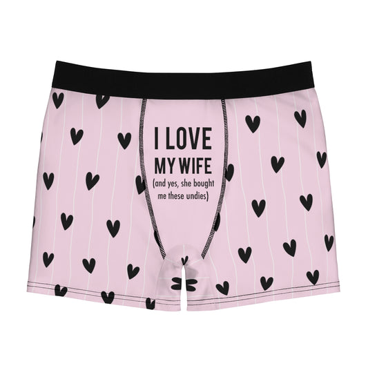 I Love My Wife / Husband / Girlfriend / Boyfriend Baby Pink & Black Heart Boxer Briefs