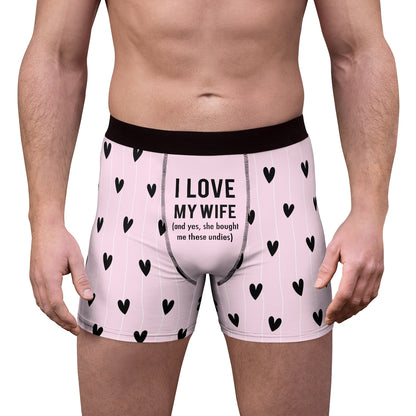 I Love My Wife / Husband / Girlfriend / Boyfriend Baby Pink & Black Heart Boxer Briefs